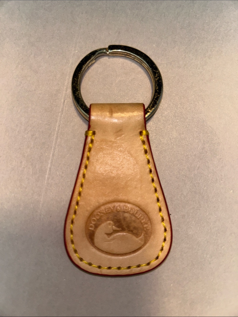 Dooney & Bourke Tan Leather Key Holder with Yellow Stitching